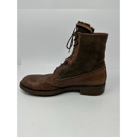 Bergdorf Goodman Ankle Boots Men's 9 Brown Leather Faux Fur Lined Lace Up - Picture 3 of 11